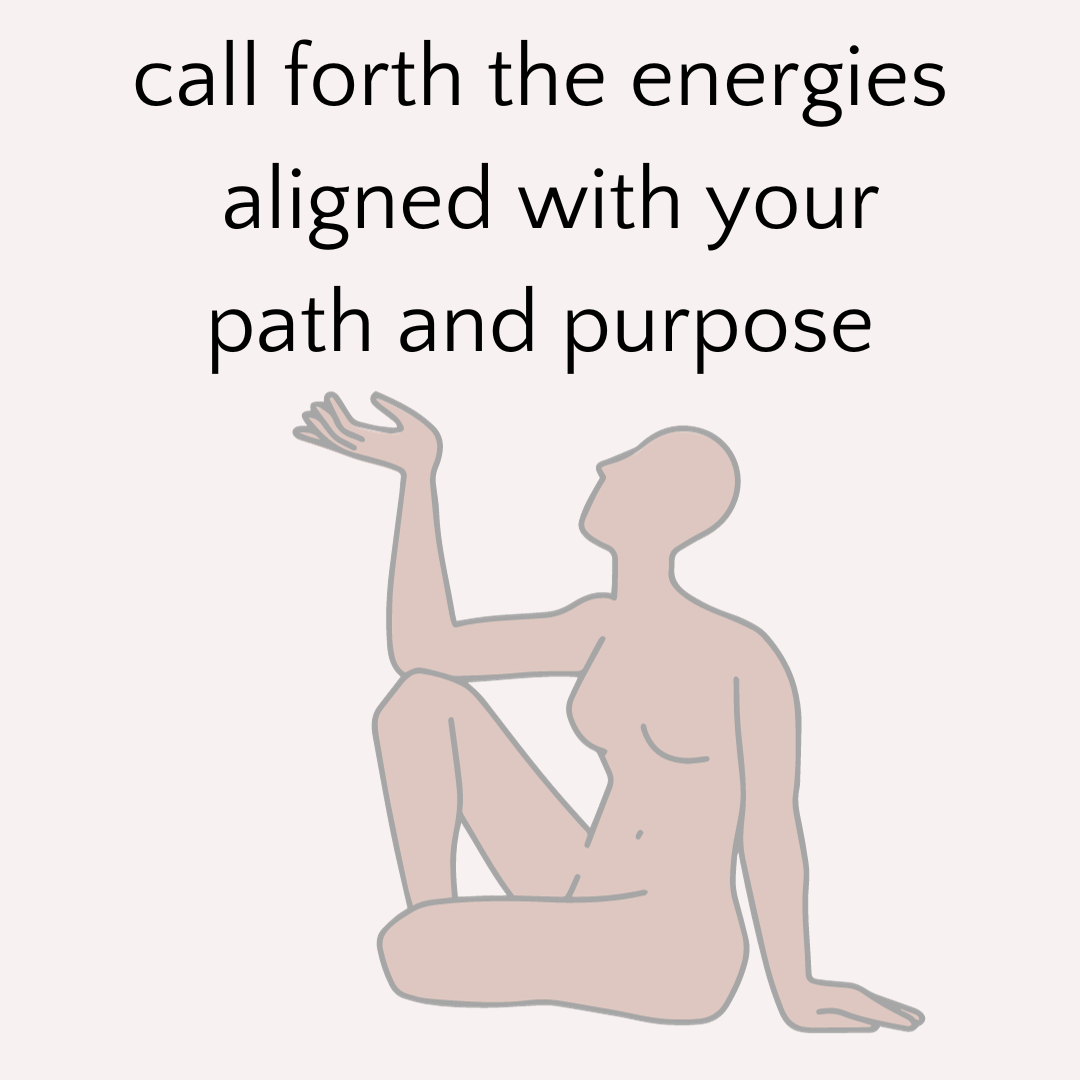 A graphical image of a soul with text that reads "call forth the energies aligned with your path and purpose"