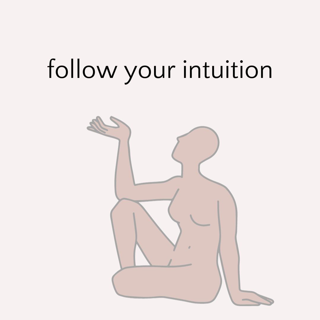 An image of a person and the words "follow your intuition".