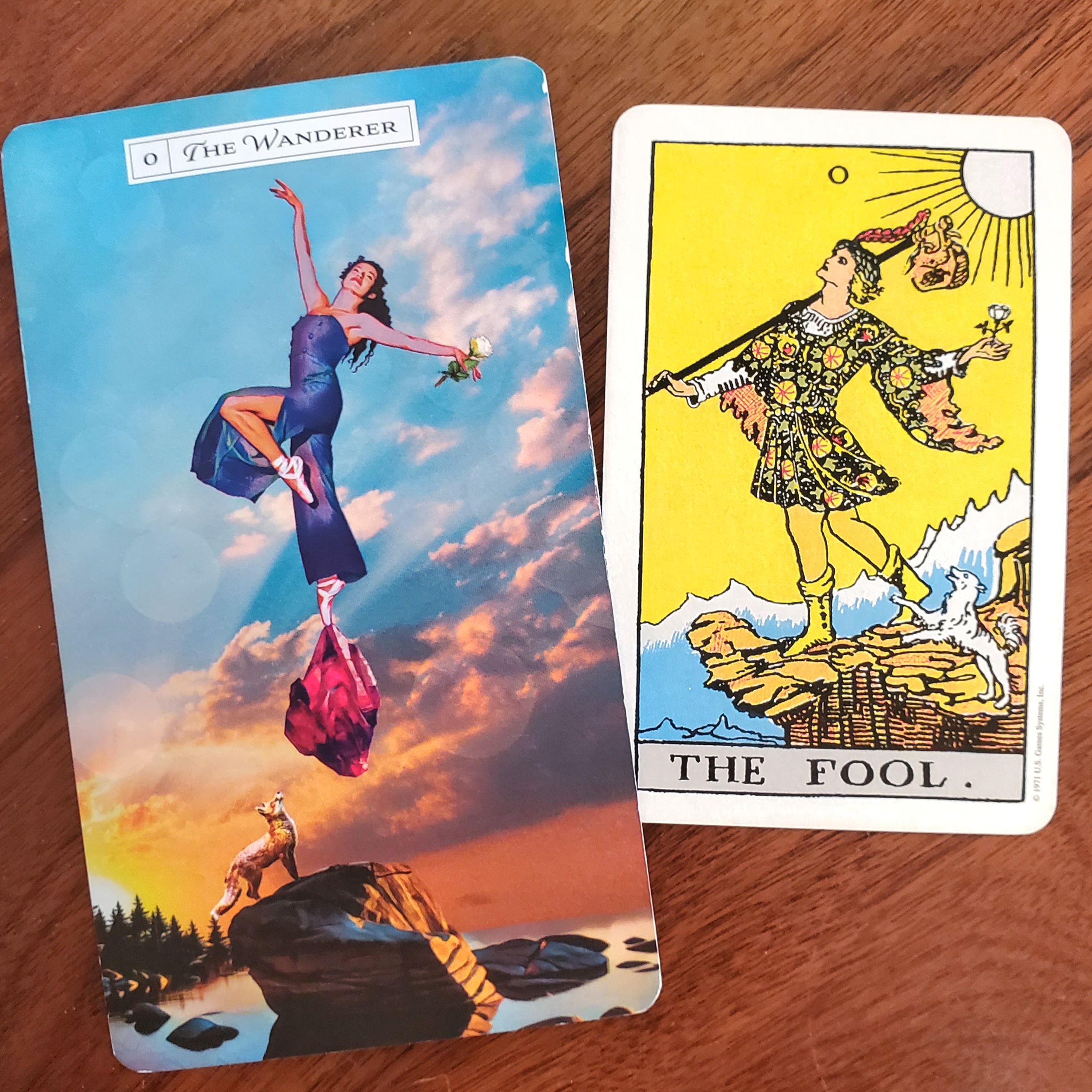 Two representations of the Fool card from tarot.