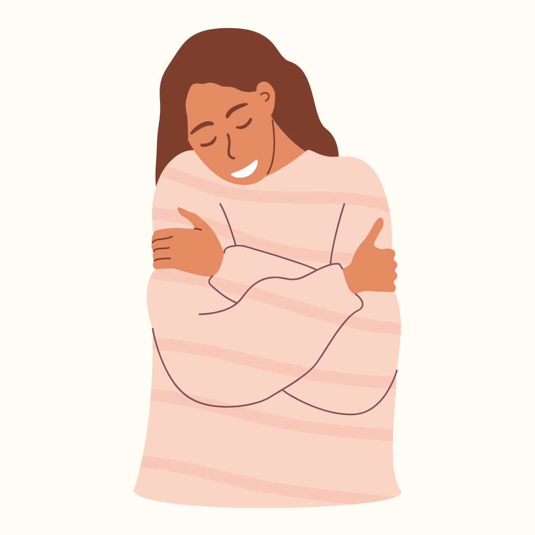 A stylized image of someone embracing themselves. A stylized image of someone embracing themselves.