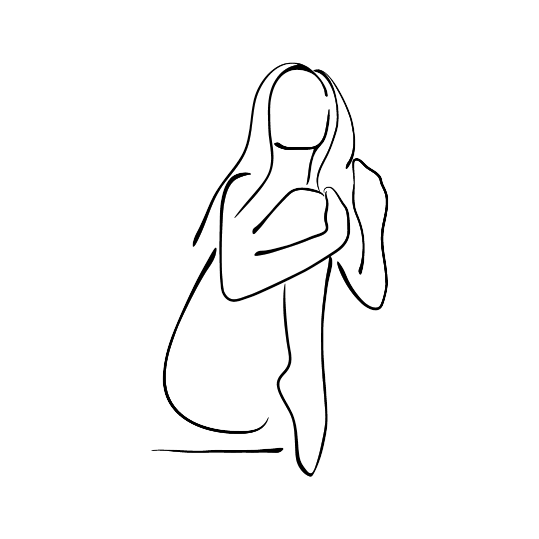 A line drawing of a woman on a white background