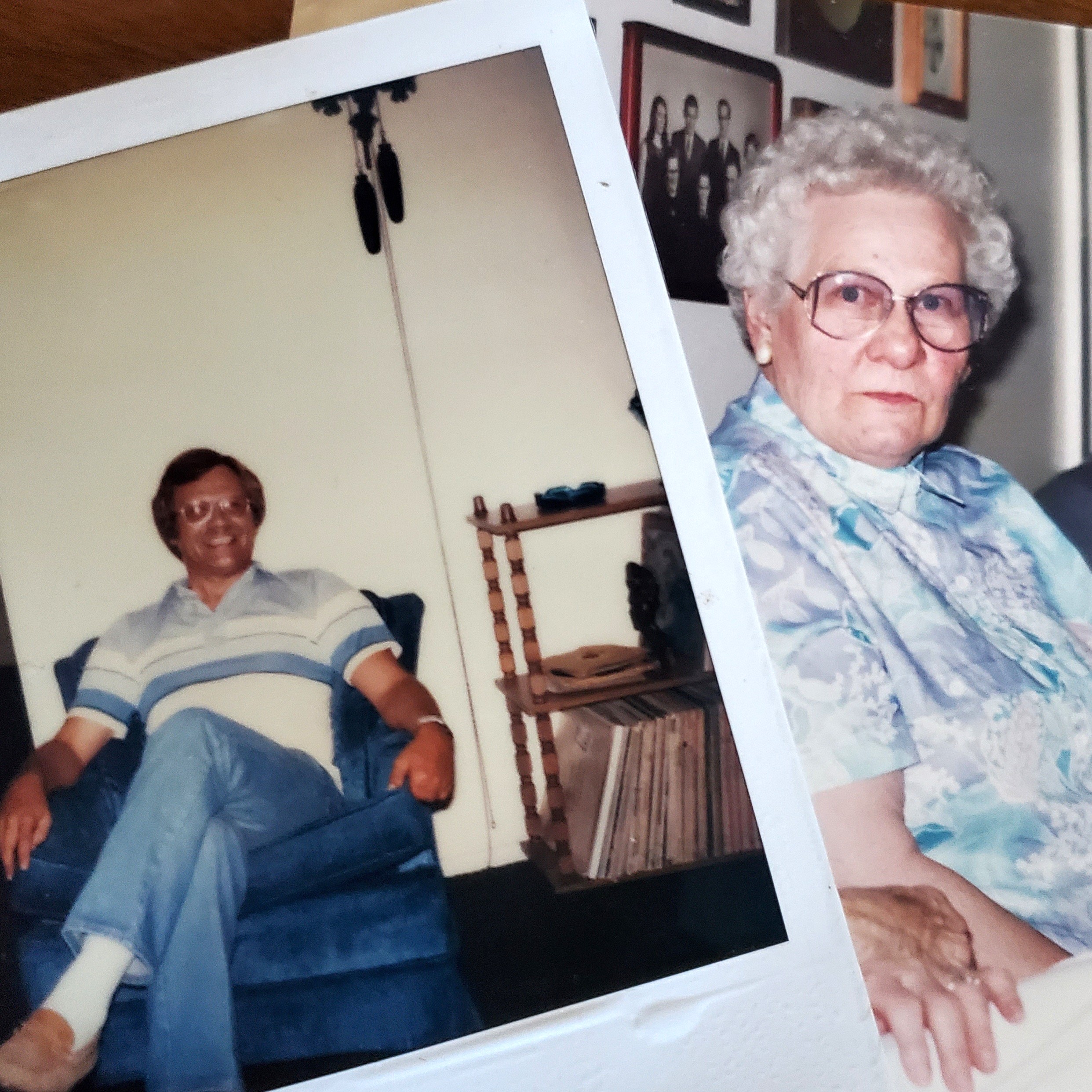 Old family photos of my dad and grandmother.