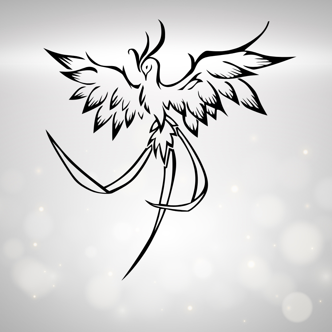 A drawing of the mythical phoenix rising over a background of smoke and ash. A drawing of the mythical phoenix rising over a background of smoke and ash.