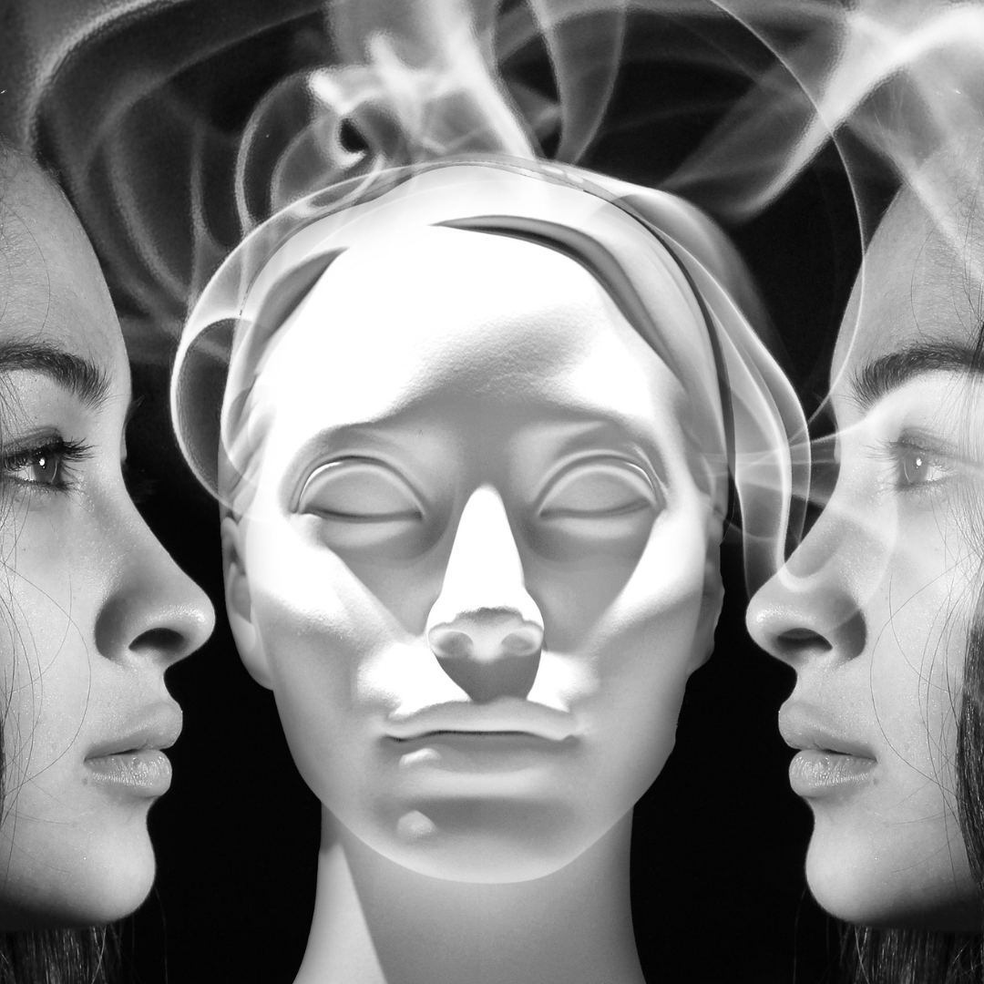 Three faces in a mystical connection.