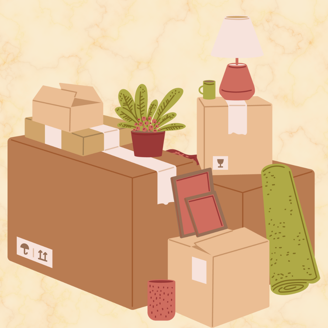 An image of moving boxes and household items.