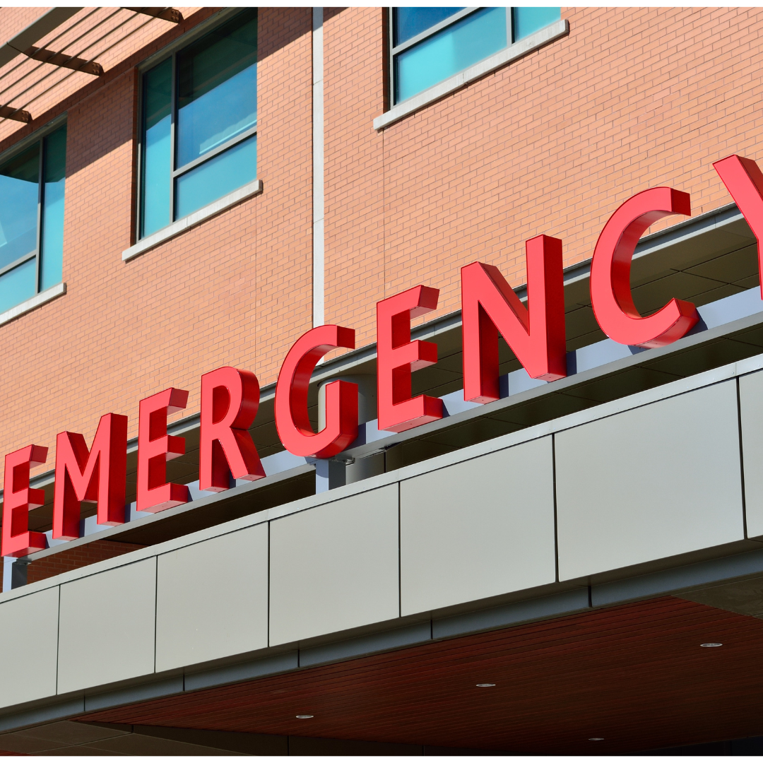An image of an emergency room sign. An image of an emergency room sign.