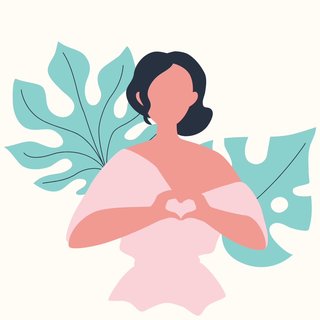 A graphical image of someone make a love heart shape with their hands over their heart.